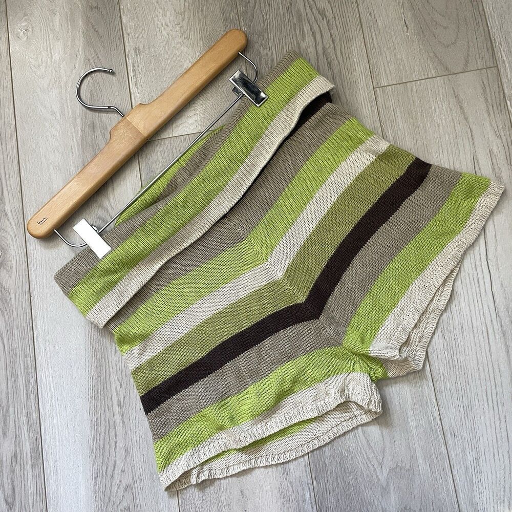 Outcast Striped Shorts foldover knit womens Green Brown small medium loungewear - Picture 3 of 6